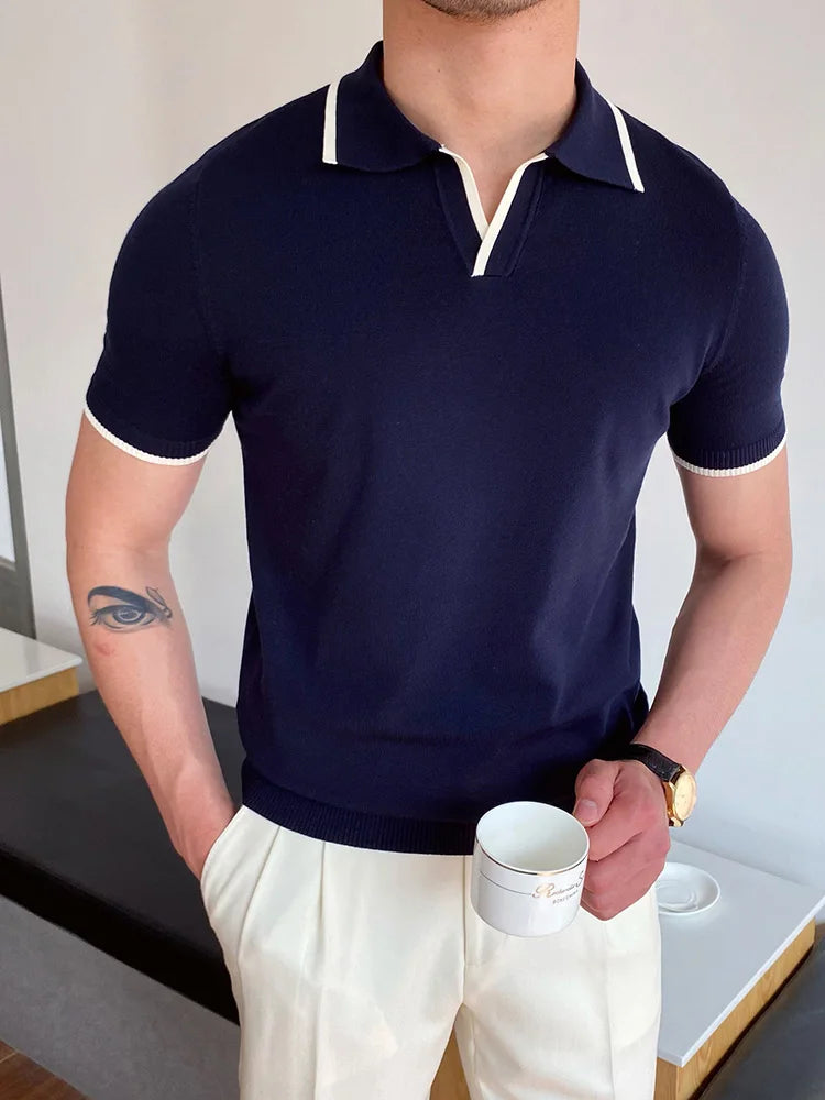 Hehope Summer Men Fashion Polo Shirts Short Sleeve Turn-down Collar Patchwork Casual Polos Mens Clothing Male Tops Pullover Streetwear