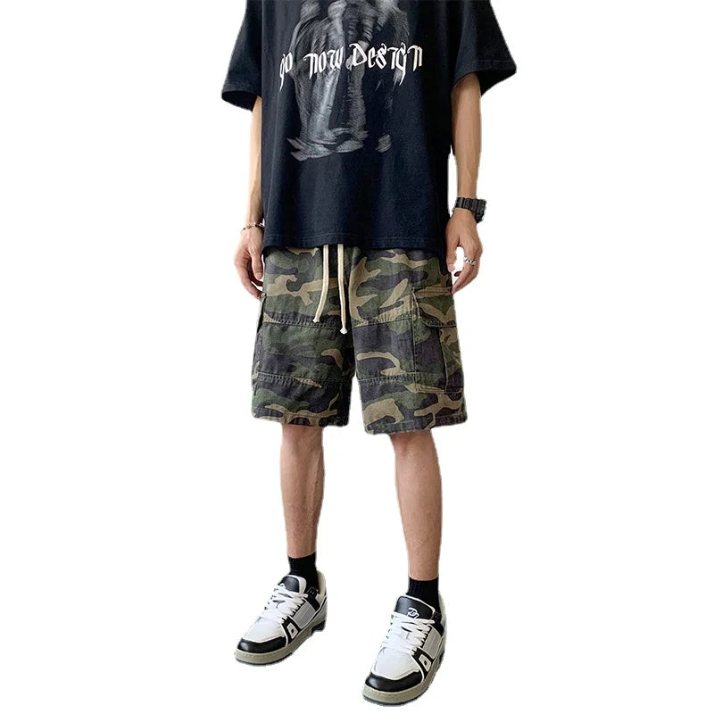 Hehope Camouflage Shorts Men Casual American Vintage Cargo Knee-length Loose Summer Thin Clothing Military Tactical Harajuku Fashion