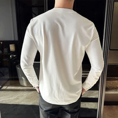 Hehope High-quality Waffle Shirt for Men Long Sleeve V-neck Casual Slim Business Formal Dress Shirts Social Banquet Tops Men Clothing