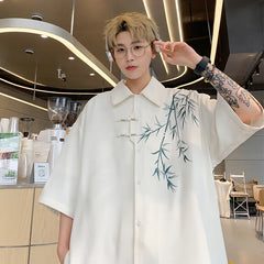 Hehope Embroidery Shirts Men Summer Male Handsome Chic Fashion Ins High Street Half-sleeve Cool Casual Baggy New Shirt 5XL-M