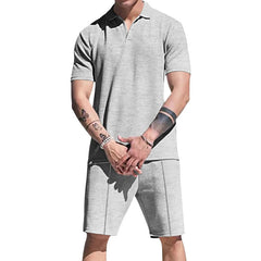 Hehope 2024 Summer Mens Two Piece Sets Casual Solid Color Loose Short Sleeve Turn-down Collar Tops And Shorts Suits Men Leisure Outfits