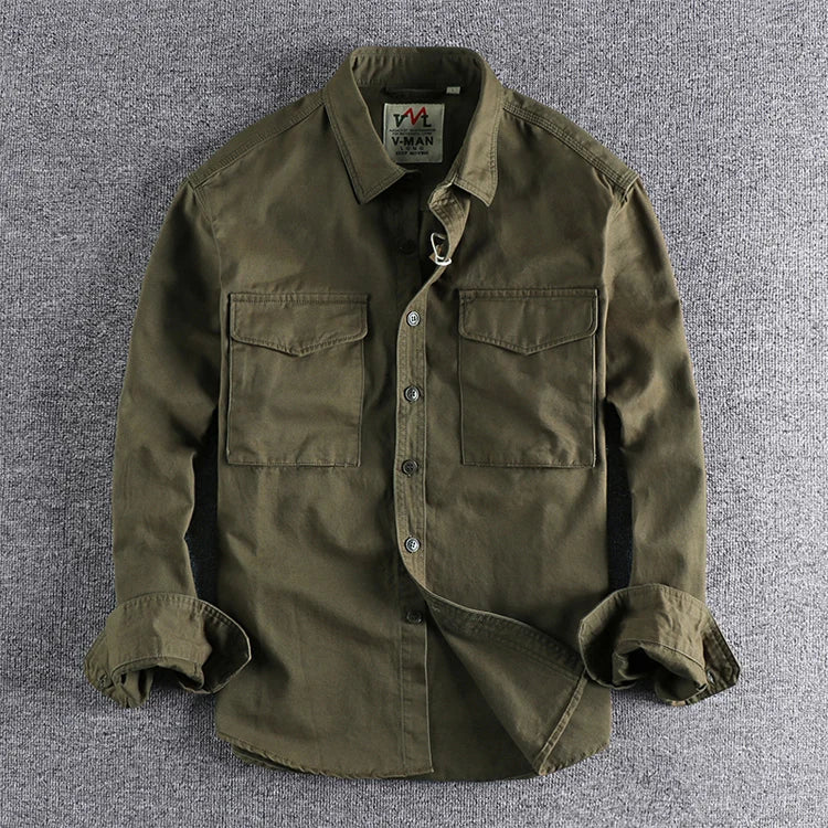 Hehope Spring New Khaki Retro Wash Solid Color Work Shirt Men's Three-dimensional Pocket Trend Loose Jacket