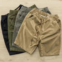 Hehope Summer Cotton Loose Men's Cargo Short Classic Waist Drawstring Button Pockets Street Casual Korean Sand All-match Male Shorts