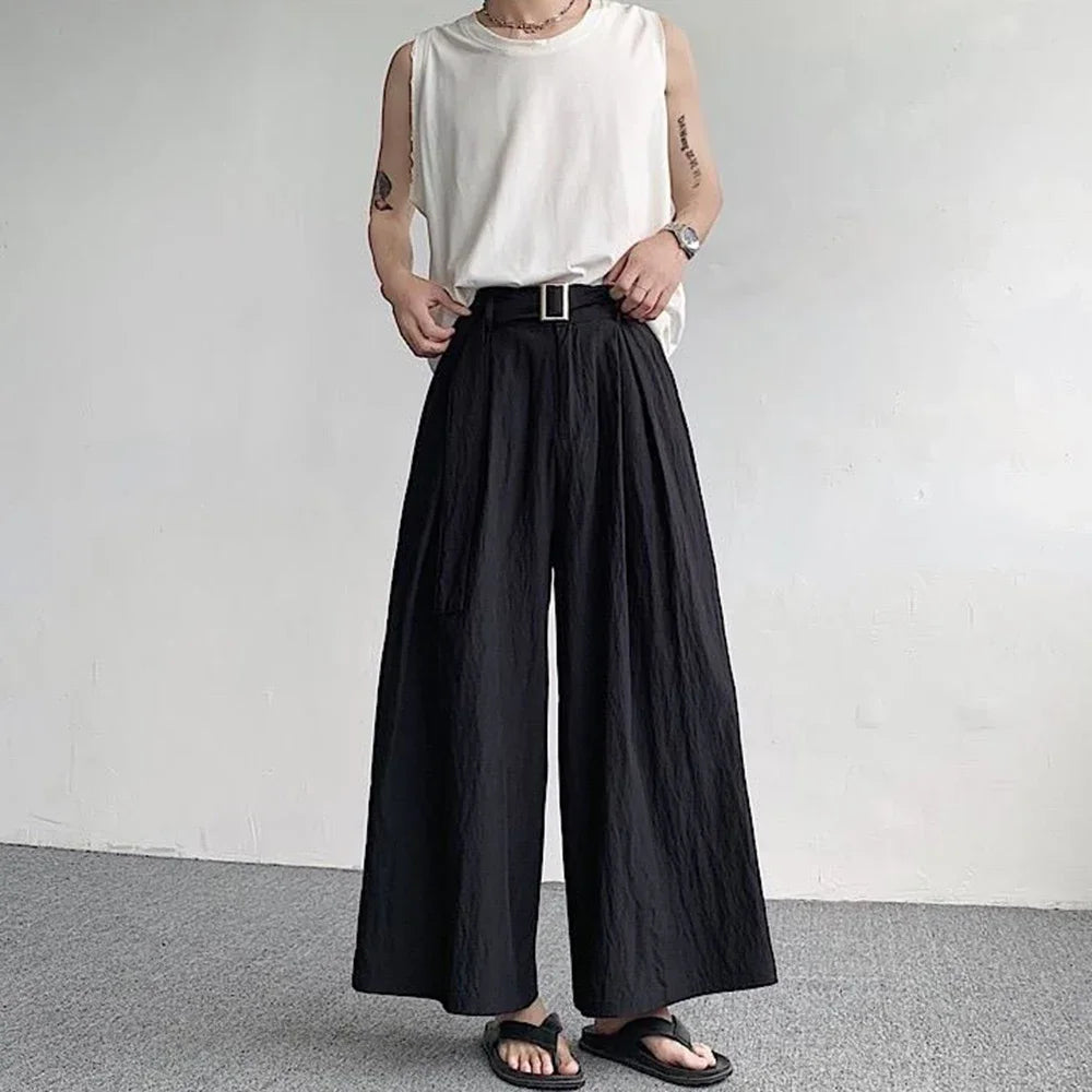 Hehope Japanese Casual Wide-leg Pants Men's Summer Quick-drying Loose Casual Pants Fashion Samurai Skirt Trousers Festival Costumes