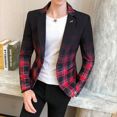 Hehope Spring New Men's Plaid Blazer Fashion Casual Men's Slim Suit Jacket Banquet Wedding Party Club Dress Branded Men's Clothing