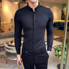 Hehope Mens Exquisite Solid Color Shirt Yingya Gentleman Style Youth High-quality Long-sleeved Business Men's Casual Slim-fit Shirt