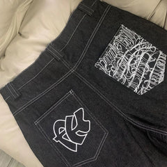 Hehope Mens Chicano Embroidered Denim Shorts Genderless 2024 New Fashion Streetwear American Personality Versatile Shorts Unisex