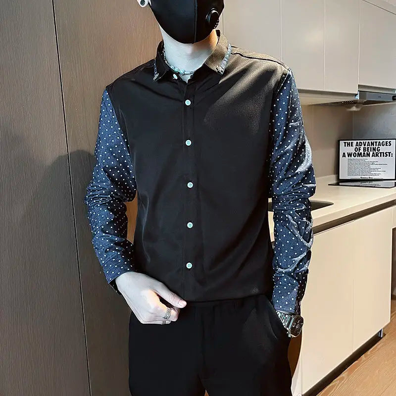 Hehope Spring Autumn Fashion Turn-down Collar Long Sleeve Men's Clothing Blouse Fake Two Pieces Single Breasted Slim All-match Shirts