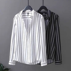 Hehope New Spring and Autumn Fashion Stripe Long Sleeve Fashion Casual Light Mature Style Design Sense Youth No Iron Shirt