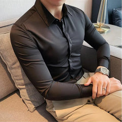 Hehope Spring Mens Shirts High Quality Long Sleeve Solid Color Business Casual Dress Shirts Social Party Fashion Men's Clothing