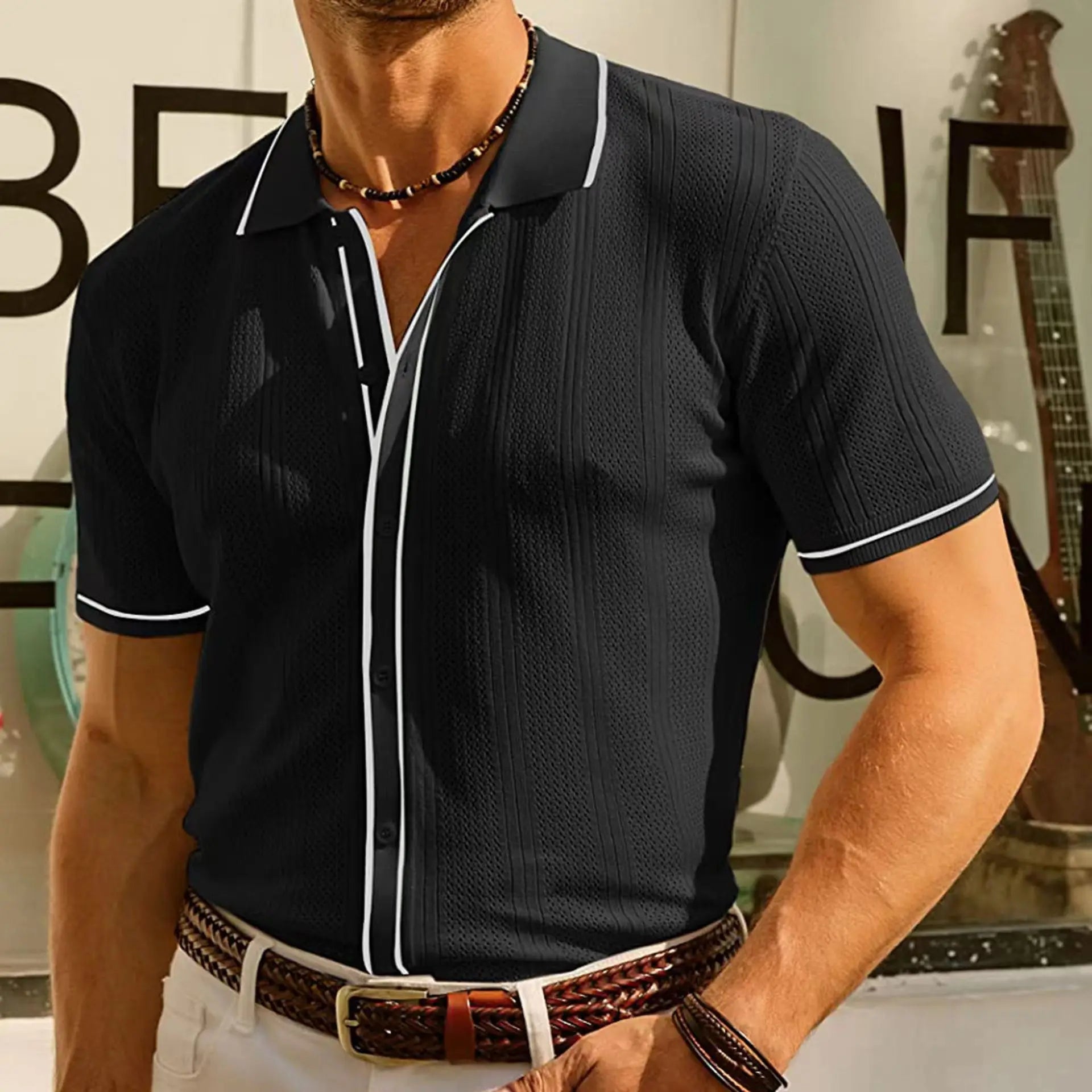 Hehope Summer New Clothing Men's Premium Knitted Short Sleeve Polo Shirt Lapel Button Breathable Tops Fashion Luxury Cardigan M-3XL