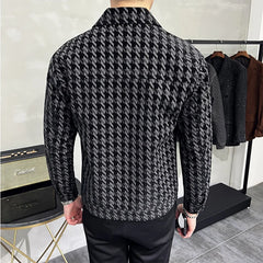 Hehope Autumn Winter Lapel Leather Jacket Men's Slim Fit lattice Thickened Warm Coat Short Streetwear Casual Business Overcoat