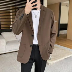 Hehope Shoulder Padded Blazer Men Slim Fit Fashion Social Mens Dress Jacket Korean Casual Suit Jacket Mens Office Formal Jackets Coat