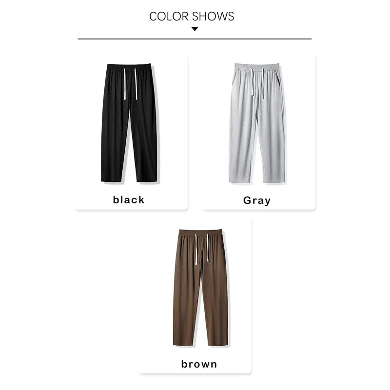 Hehope Brand Fashion Thin Casual Pants Man 2024 New Drawstring Mid Rise Cooling Mens Summer Trousers Japan Casual Men Clothes