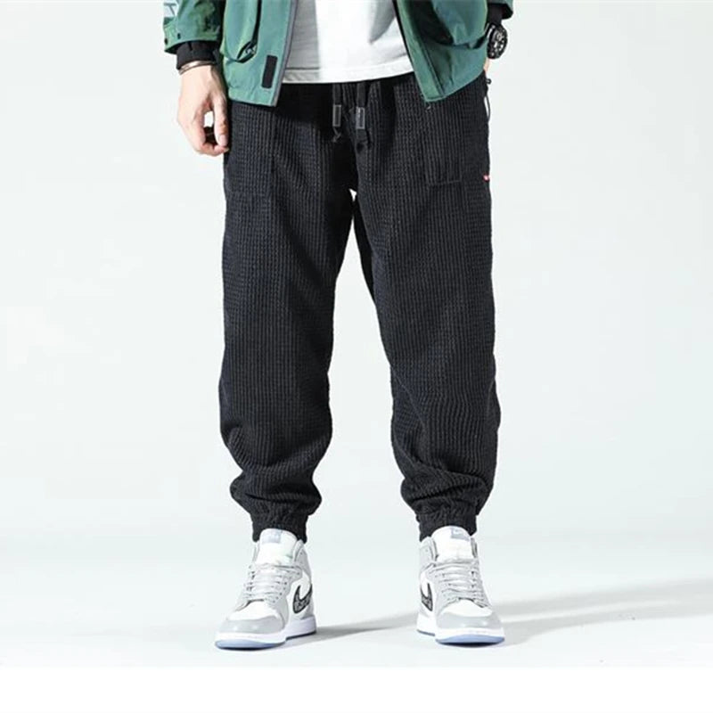 Hehope Autumn and winter trend men's corduroy corduroy pants Japanese Waffle loose casual pants long pants