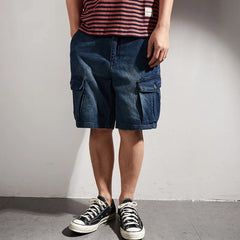 Hehope Summer Retro Casual Pants for Old Tooling Denim Shorts Men's Loose Versatile Five-point Pants