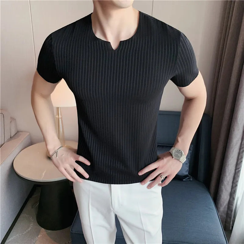 Hehope High Elastic Pure Cotton Slim Fit T Shirt for Men Summer New Solid Casual Short Sleeved T-shirt Tops Korean Men Clothing