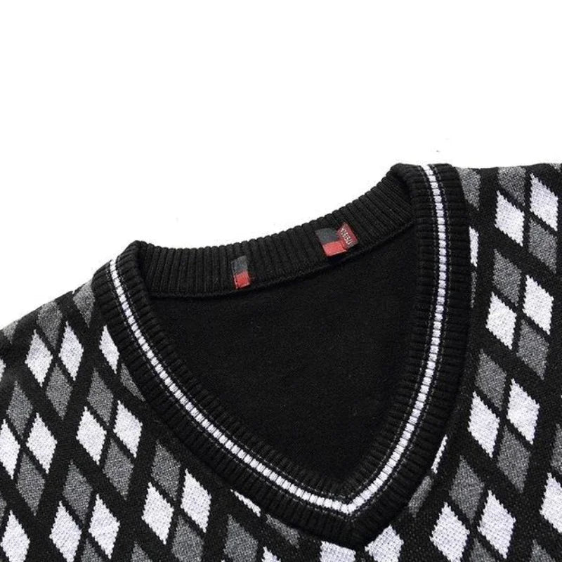 Hehope Knitted Sweaters for Men Sleeveless Vest Man Clothes Plaid Business V Neck Waistcoat Tops Y2k Vintage X High Quality Replica Fun