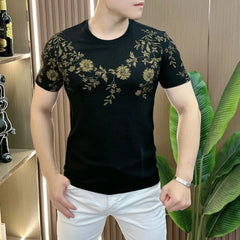 Hehope Luxury Floral Print T-shirts Men Short Sleeve T-shirt Summer Ice Silk Breathable Casual Social Round Neck Tee Tops M-5XL