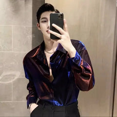 Hehope Autumn KPOP Fashion Style Harajuku Slim Fit Ropa Hombre Loose Casual All Match Shirt Square Neck Button Long Sleeve Blusa