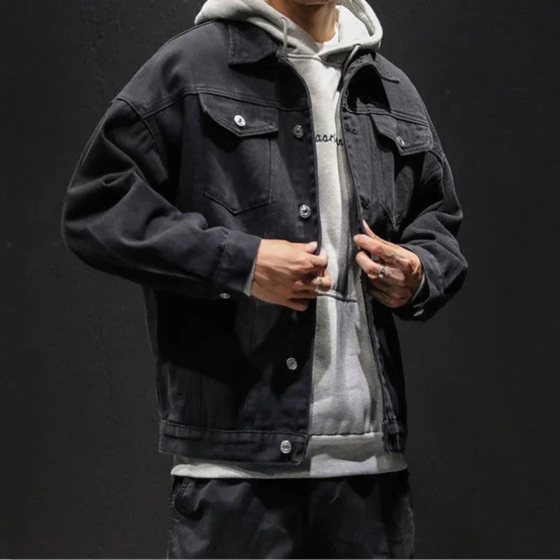 Hehope Men's Denim Jacket Autumn Male Jean Coats Black Cargo Big Size Menswear Korea High Quality Trendy Large Fast Delvery Outwear Y2k