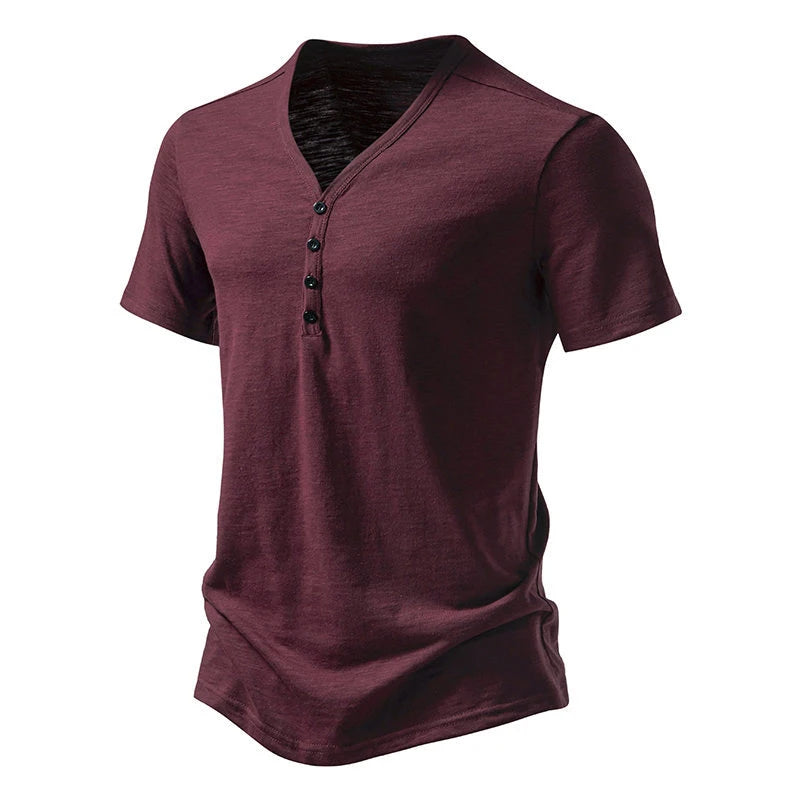 Hehope Vintage Buttoned V Neck Mens T-shirts Summer Casual Loose Breathable Short Sleeve T Shirt For Men Clothes Leisure Pullover Tops