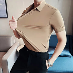 Hehope High elasticity Men Shirt Short sleeve 2024 Summer Anti-wrinkle Soft Thin Solid Casual Slim Fit Formal Dress Shirt Men Clothing