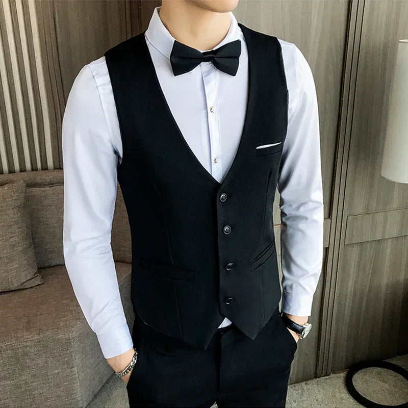 Hehope Mens Suit Vest Single-breasted Solid Color Business Casual Dress Top High Quality Brand Fashion Men's Clothing Formal Vest