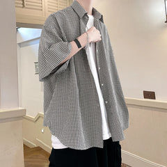 Hehope Told Tale HIP HOP Streetwear Casual Plaid Shirt Men'S Half Sleeve High Quality Loose Spring Summer Fashion Chemise Homme