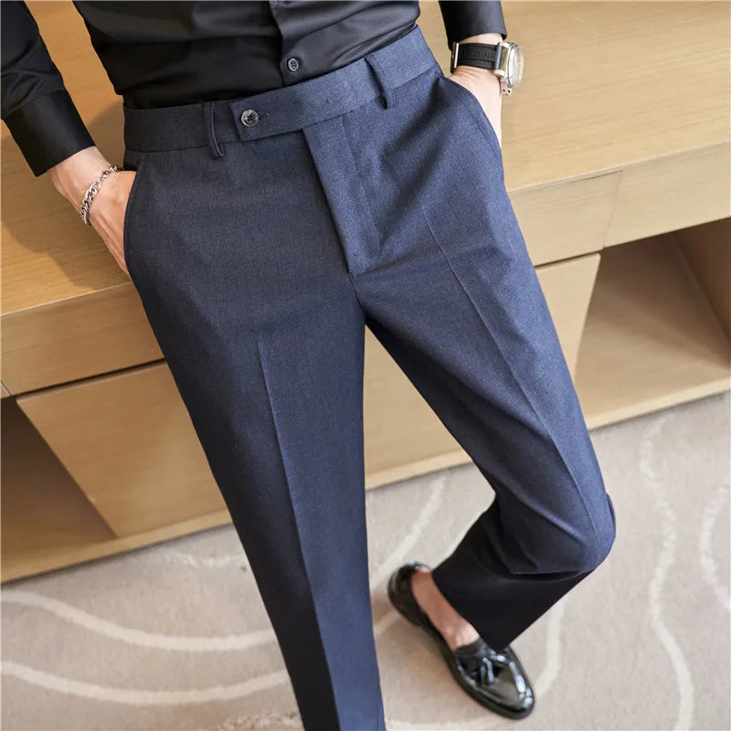 Hehope Men's Suit Pants Autumn Pink Blue Slim Fit Business Formal Trousers British Style Handsome Casual Dress Pants Men Clothing