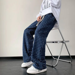 Hehope Black Plaid Pants Men Fashion Retro Hollow Out Pants Men Streetwear Hip-hop Loose Hole Straight Pants Mens Trousers