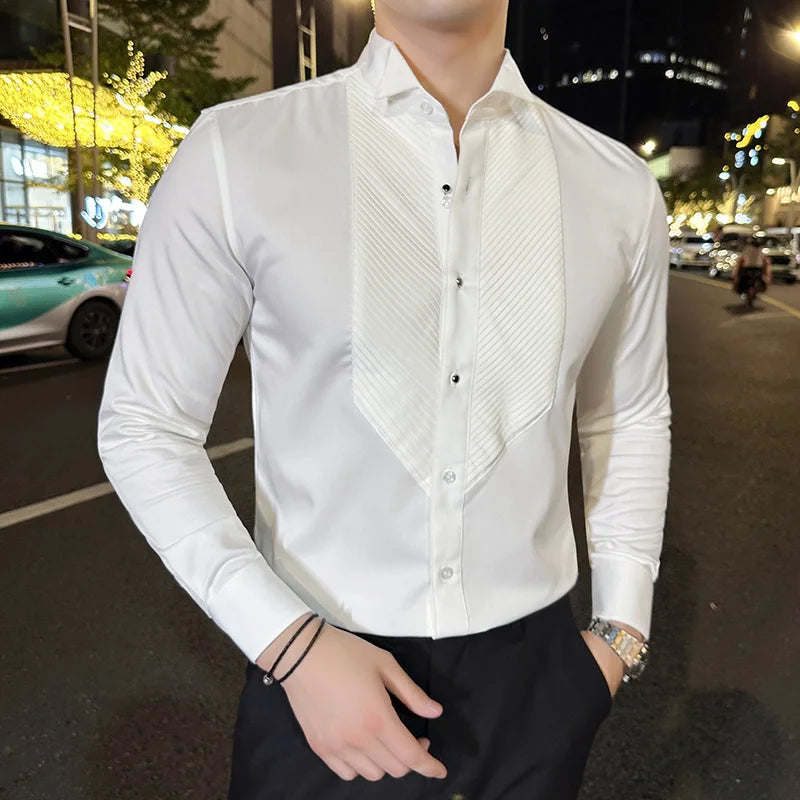 Hehope New Spring Social Shirt Men Solid Color High Quality Long Sleeve Shirt for Men Lapel Casual Social Men's Shirts Brand Clothing