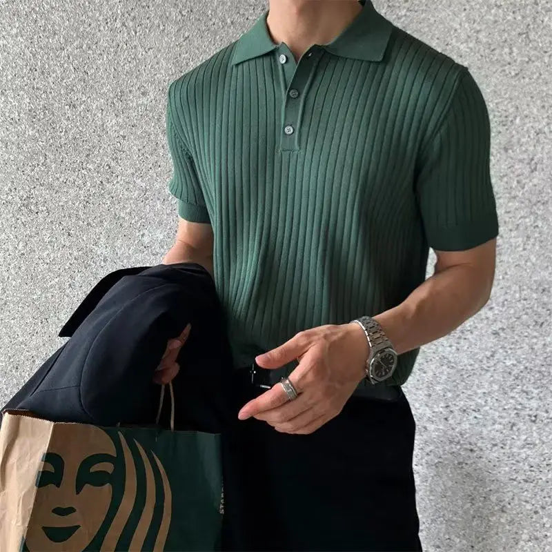 Hehope Korean Clothing Men Slim Knitted T-Shirts New Summer Thin Cool Feeling Breathable Streetwear Fashion Short Sleeve Versatile Tops