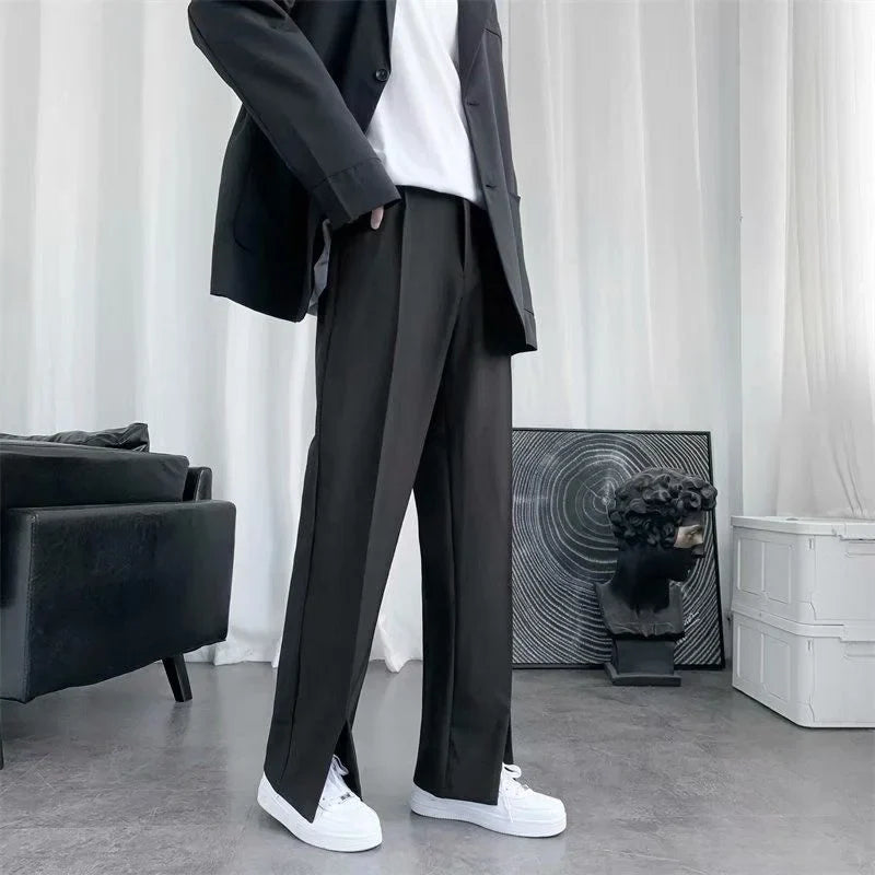 Hehope Spring/Summer Black Suit Pants Men Fashion Society Mens Dress Pants Korean Loose Straight Pants Mens Office Formal Trousers