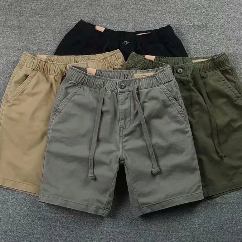 Hehope Summer Cotton Loose Men's Cargo Short Classic Waist Drawstring Button Pockets Street Casual Korean Sand All-match Male Shorts