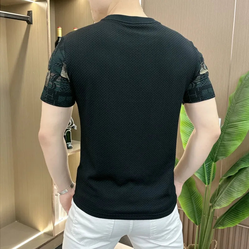 Hehope LuxuryPrint T-shirts Men's Summer Slim Fit Casual Round Neck Tshirts Breathable Comfort Tee Tops Social Party Men Clothing