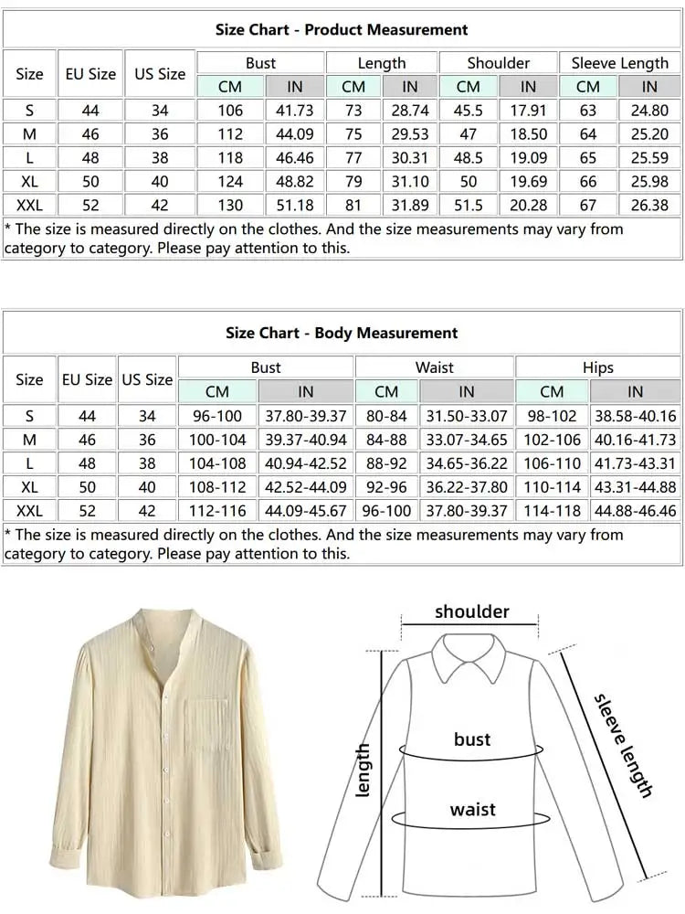 Hehope Cotton Shirts for Men Stand Collar Button Long Sleeves Shirt with Front Pocket Solid Streetwear Essential Tops