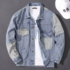 Hehope Male Jean Coats Cargo Light Men's Denim Jacket Autumn Original Vintage Pockets Patchwork Long Sleeve Casual Jacket