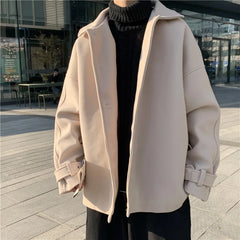 Hehope New Woolen Coat Men Autumn Winter Korean Fashion Turn-down Coats Thicken Windbreaker Solid Single-breasted Outerwear Male 2024