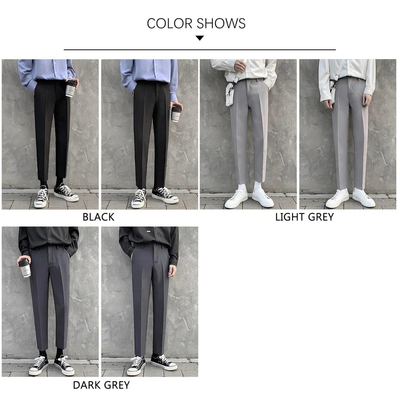 Hehope Brand Fashion Cropped Pants Men 2024 New Autumn Fit Mid Rise Man Tapered Pants Korean Office Business Overalls Male