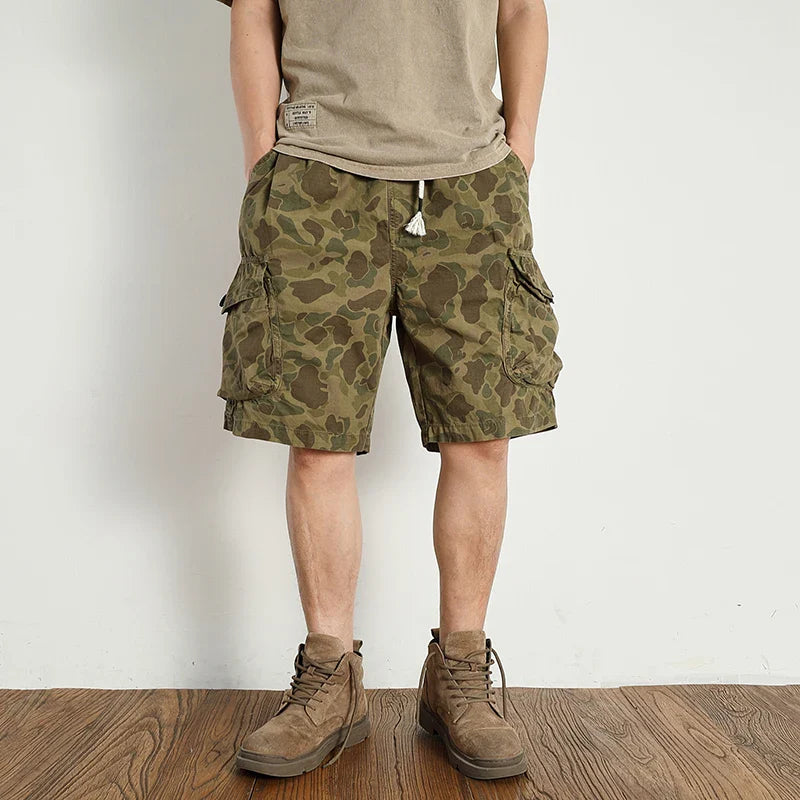 Hehope Vintage De Spot Camouflage Cargo Shorts Men's Loose Straight Leg Summer New Multi-pocket Quarter Pants Casual Pants Trend