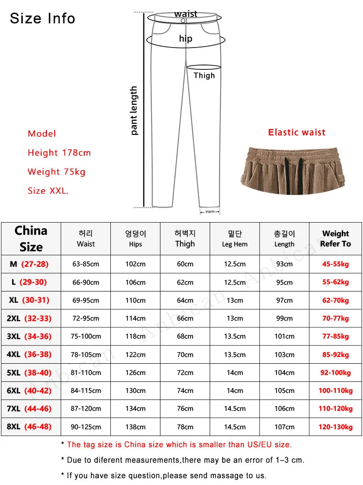 Hehope New Autumn Winter Corduroy Sweatpants Men Baggy Joggers Fashion Streetwear Loose Casual Harem Pants Plus SIze 8XL