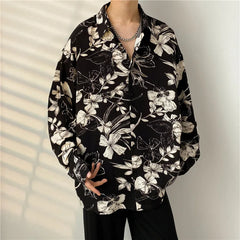 Hehope New Autumn Luxury Fashion Oversized Men Shirt Casual Flowers Print Loose Long Sleeve Shirts for Men Clothing Tops