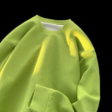 Hehope Youthful Energetic Green Solid Colour Waffle Round Neck Sweatshirt Men Spring Autumn Loose Casual Pullover Couple Sweatshirts
