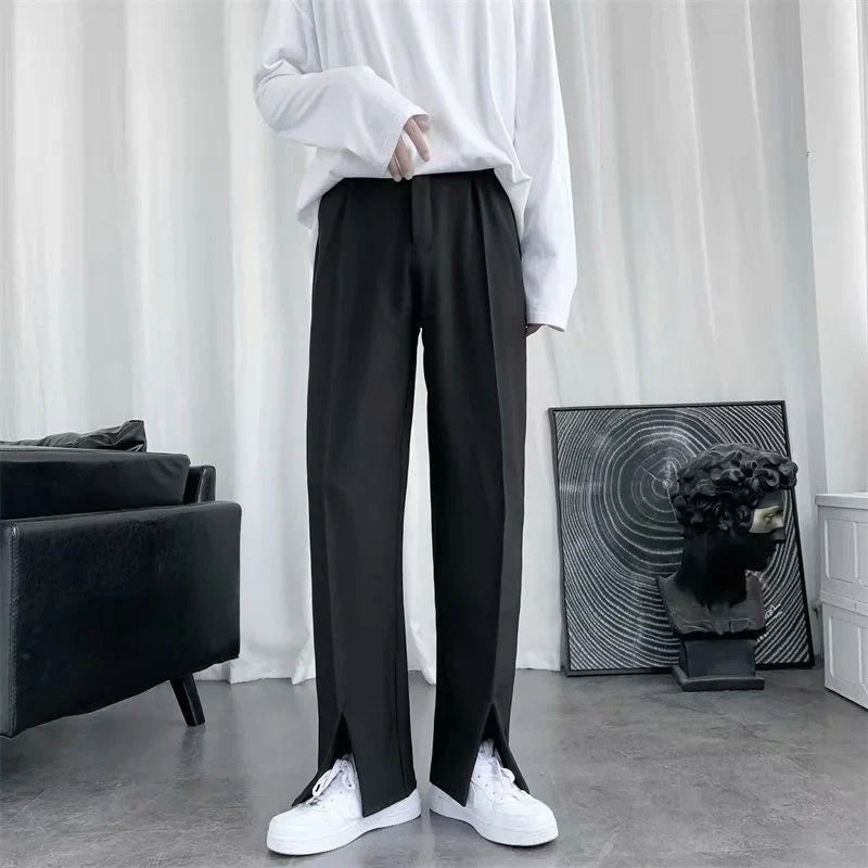 Hehope Spring/Summer Black Suit Pants Men Fashion Society Mens Dress Pants Korean Loose Straight Pants Mens Office Formal Trousers