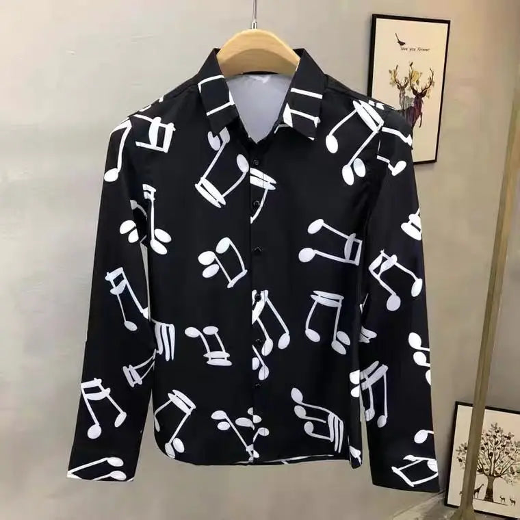 Hehope New Spring and Summer Fashion Minimalist Trend Slim Fitting Business Versatile Casual Printed Long Sleeved Men's Shirt