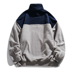 Hehope Autumn Polar Fleece Contrast Sweatshirts For Men Streetwear Patchwork Zipper Half Open Pullover Sweat Shirt Male Clothing