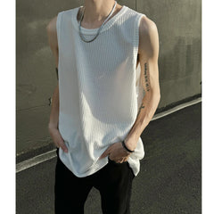 Hehope Men O-Neck Sleeveless Vertical Stripe TShirts Summer Loose Casual Tank Tops Man Fashion Oversized Singlets Male Clothing