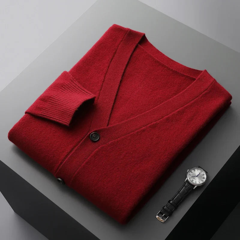 Hehope 100% Merino Wool Men's Cardigan Cashmere Sweater Autumn and Winter New Knitted Coat Solid Color Long Sleeve High Quality Coat