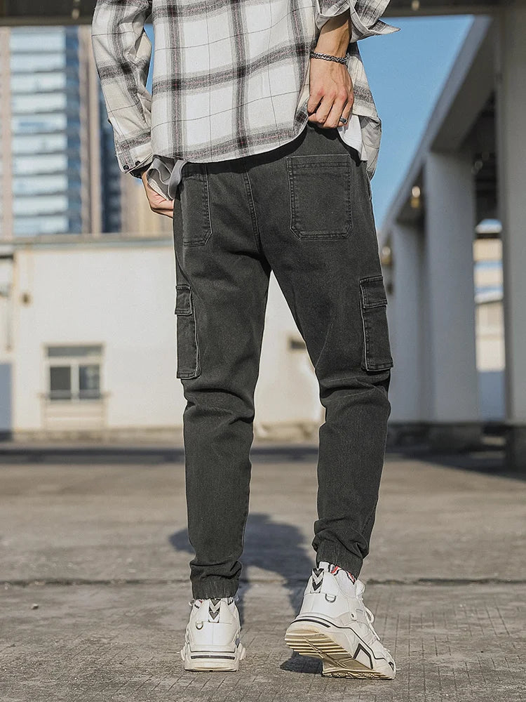 Hehope Spring Autumn Multi-Pockets Cargo Jeans Men Black Blue Denim Jogger Pants Male Baggy Jean Trousers Plus Size 6XL 7XL 8XL